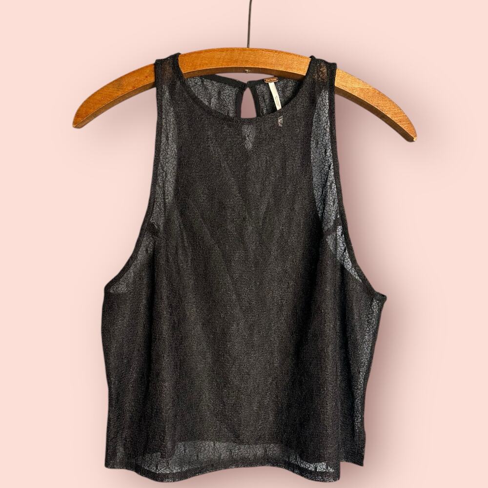 free people mesh tank top lace high neck xs layering blouse fairy grunge shirt